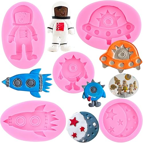 Miniatura 10 de ZiXiang Moldes de silicona para naves espaciales para astronauta, cohete robótico, naves espaciales, aviones, para baby shower, cupcakes, decoración