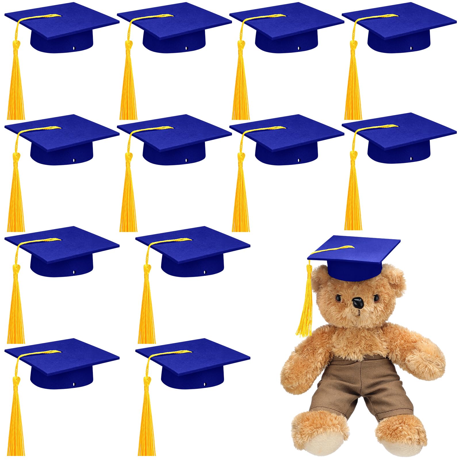 Photo 1 of Foilswirl 12 Pcs Mini Graduation Cap with Tassel Mini Plush Mason Jar Small Animal Bachelor Hat Photo Prop Party Supply(Blue Gold,4.33 x 4.33 Inch)
