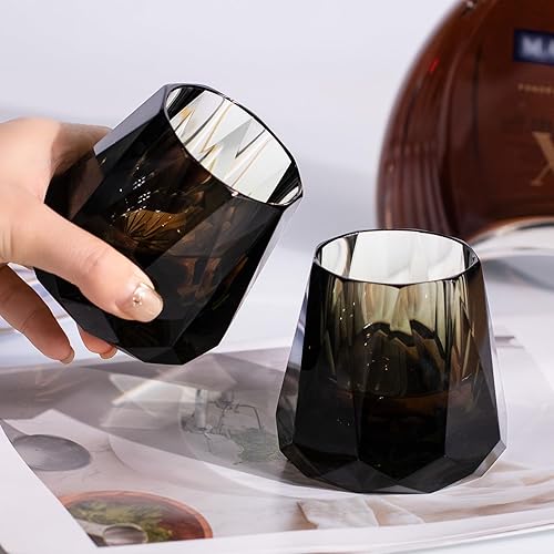 Miniatura 4 de KAMMAK Juego de 2 vasos de whisky de cristal, 5.3 onzas, sin tallo, vasos de cóctel de colores soplados a mano, regalos de compromiso para parejas,