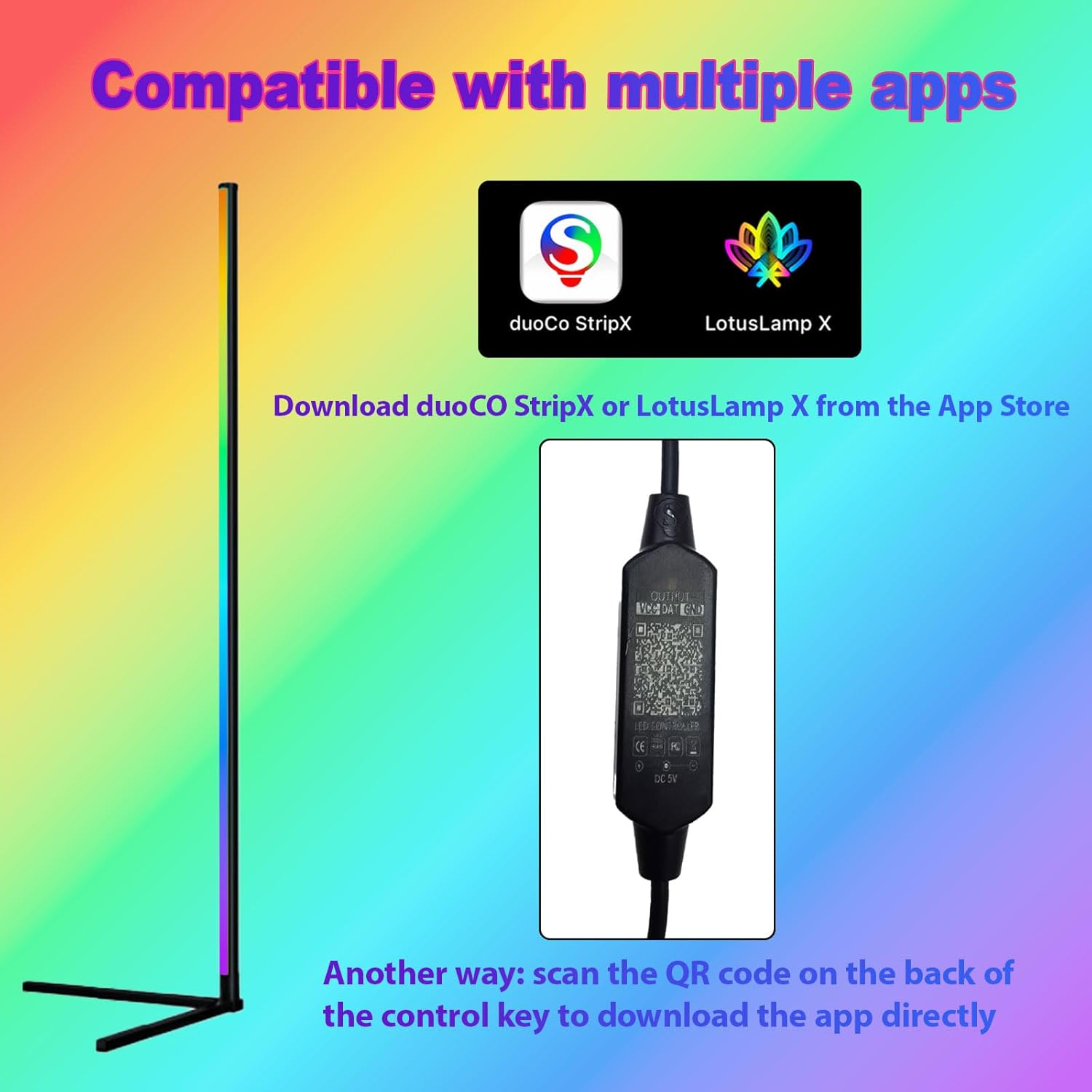LED Corner Floor Lamp, 65inch Smart Modern Floor Lamp with Music Sync, APP & Remote Control, Adjustable Brightness & 16 Million RGB Colors, Standing Lamp for Living Room Bedroom Gaming Room