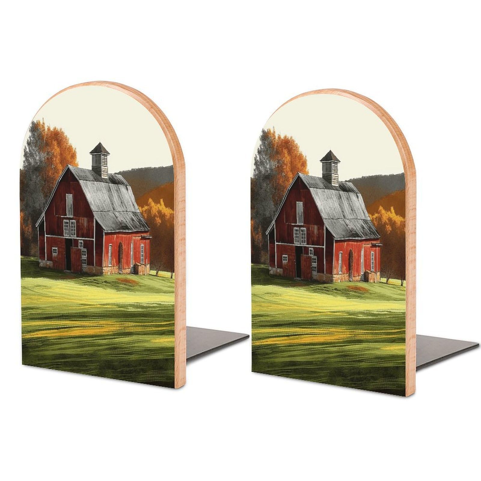 Barn Bookend Wood Book End for Shelves Heavy Duty Non-Slip Wooden Bookend Support Universal Economy Bookends Fancy Modern Decorative Book Accessories 1 Pairs