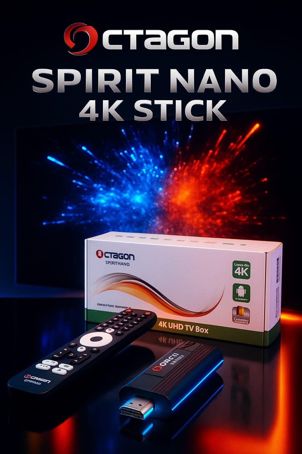 OCTAGON Spirit Nano 4K UHD Android TV Stick, 5G WiFi WiFi Bluetooth, 32GB Flash & 2GB DDR RAM, HDR10+, Bluetooth 5.1