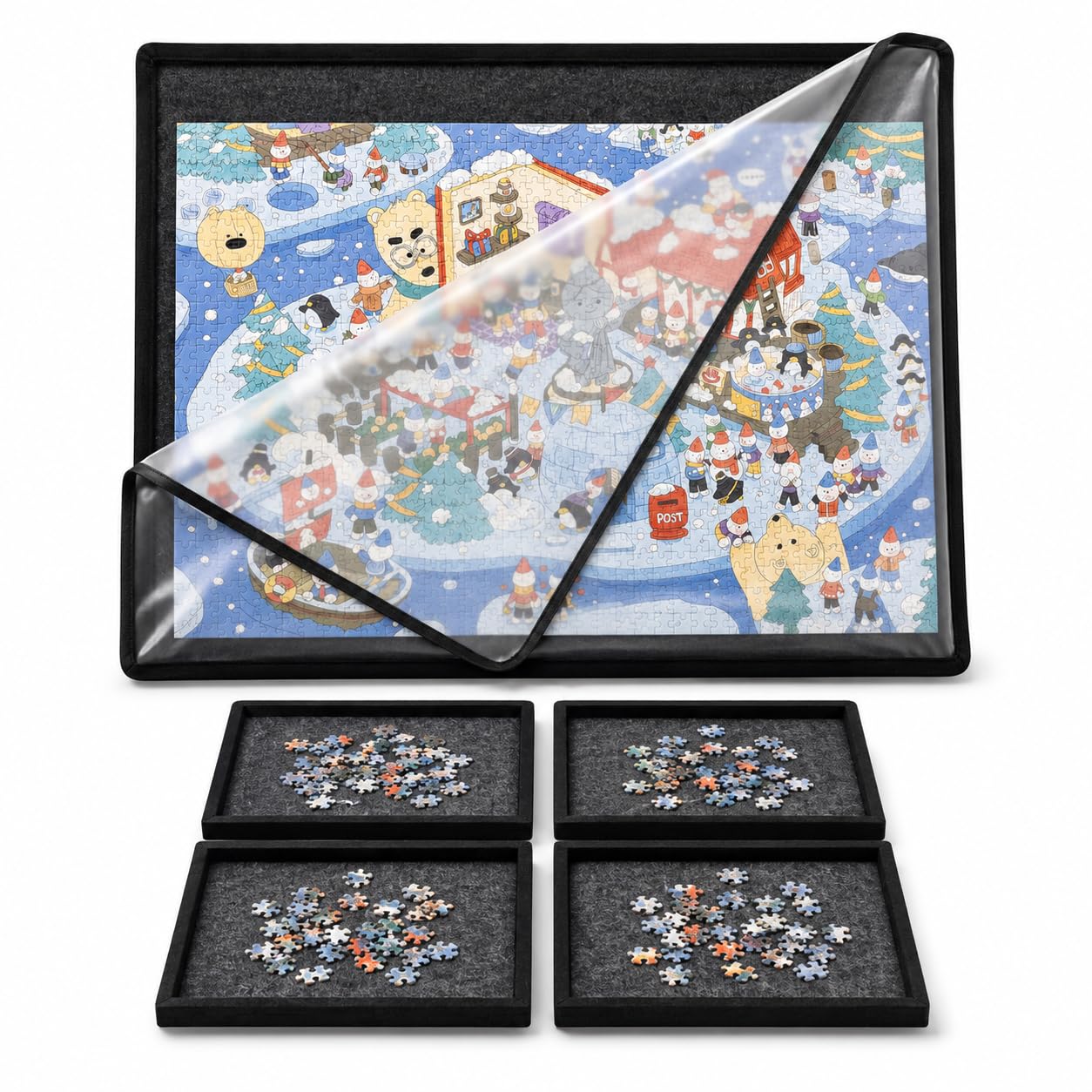 Puzzle Board for 1000 Pieces, 4 Sorting Trays &amp; Protective Cover