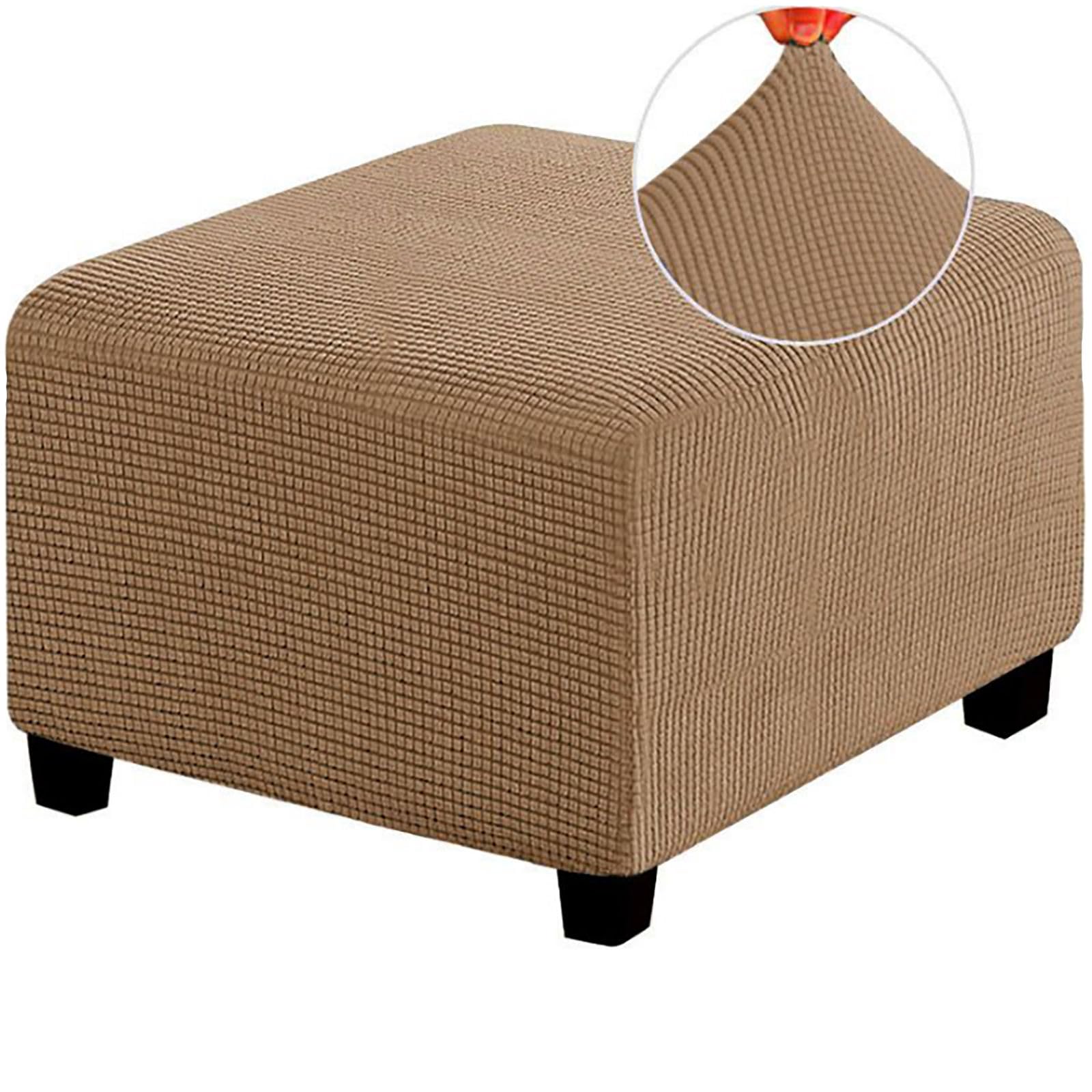 Pekrido Square Ottoman Cover Soft Stretch Jacquard Ottoman Slipcovers, Waterproof Non Slip Footstool Protect With Elastic Bottom, Machine Washable,Khaki