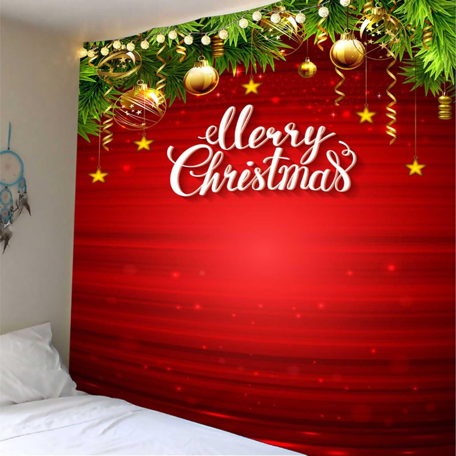 Navidad Tapices Infantiles Papel Tapiz Para Suelo Bola De Decoración De Navidad Estrellas Tapiz Para Sofás Papel Tapiz Cocina 3D Verde Blanco Amarillo Rojo 350x256cm
