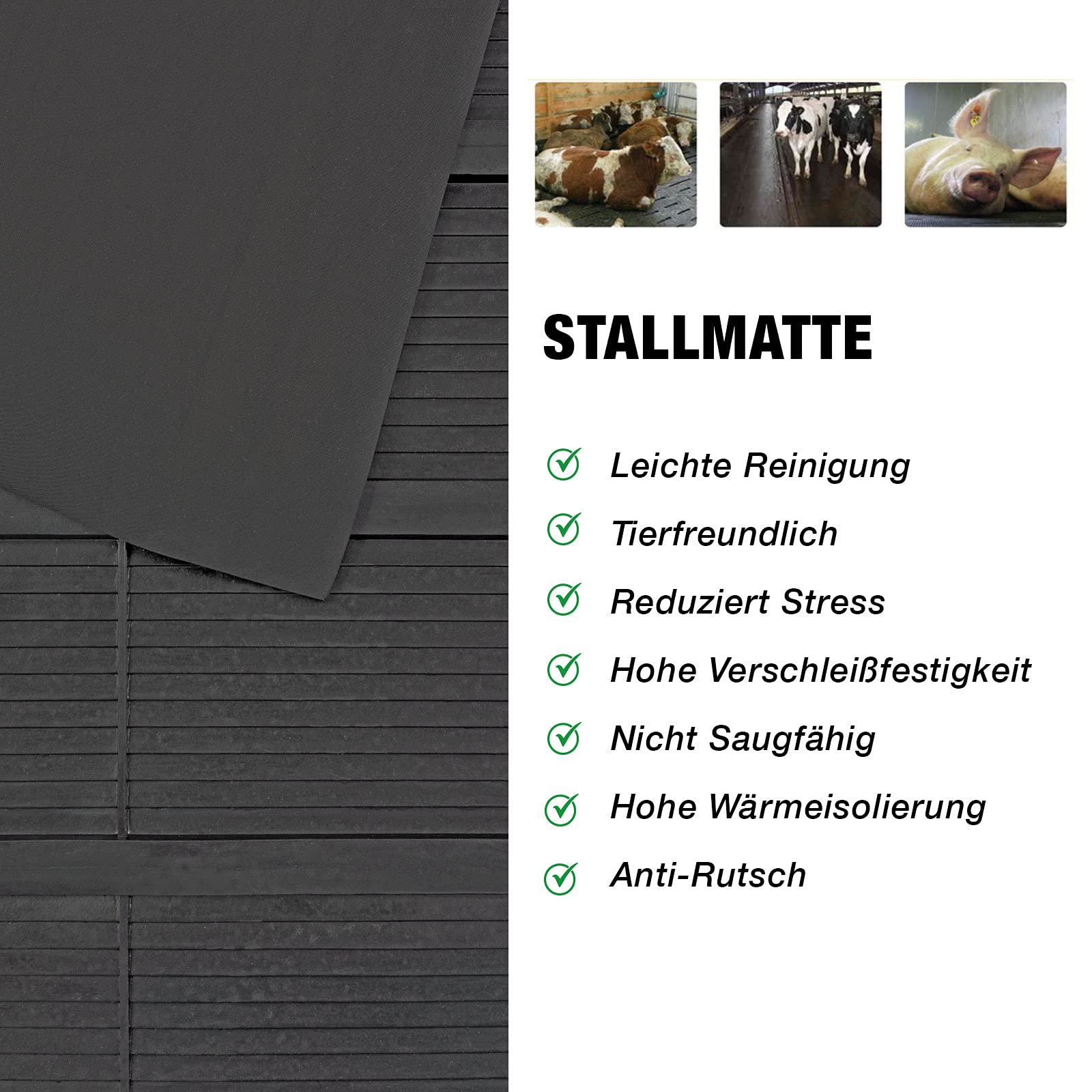 Esterilla antideslizante para rampa de remolque para caballos 155 x 175 cm, alfombrilla de goma