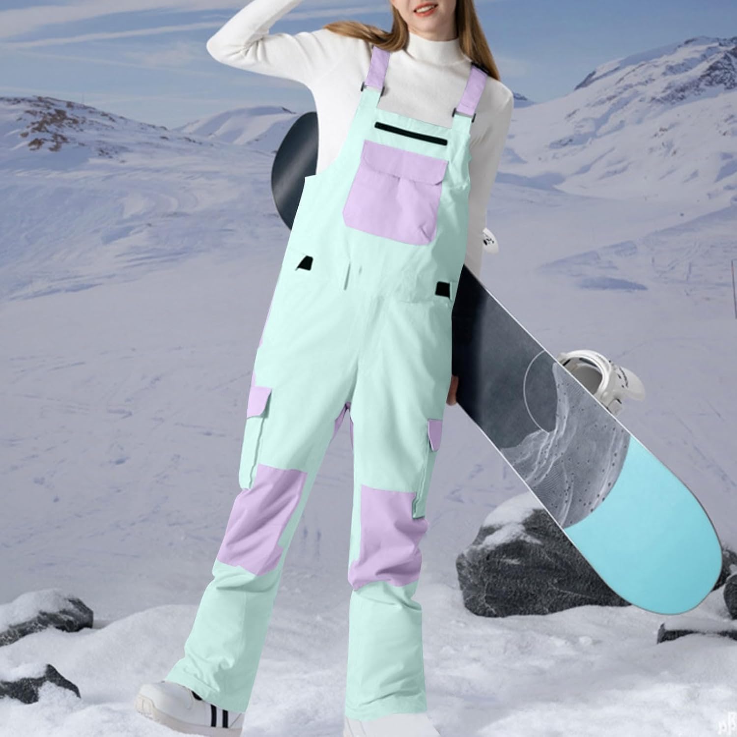 YRAETENM Women and Men's Ski Overalls Waterproof Windproof Outdoor Snowboard Bibs Pants Hiking Climbing Insulated Ski Pants