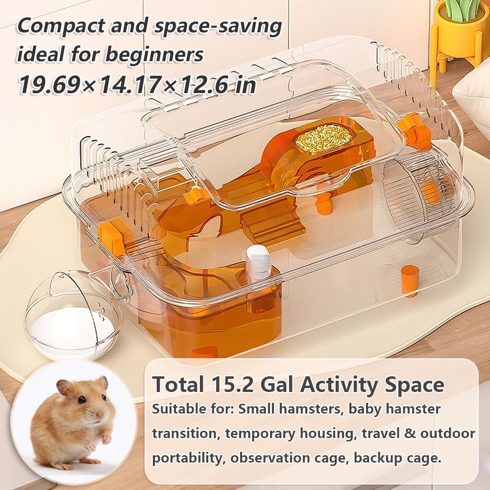 8-in-1 Dwarf Hamster Cage, No Assembly Full Transparent, Small Desktop/Breeding/Nursery Cage, 19.69×14.17×12.6 in,Fits Small Space/Kid’s Room, for Dwarf & Baby Hamsters