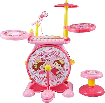 Reditmo Ensemble De Batterie Pour Enfants Avec Mini Clavier De Piano Microphone Baguettes De Tambour Tabouret