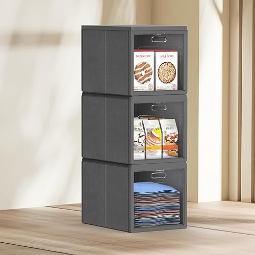 Miniatura 8 de Domsanistor Contenedores de almacenamiento apilables de 3 rejillas con tapas, organizadores de armario plegables, cajas de almacenamiento plegables,