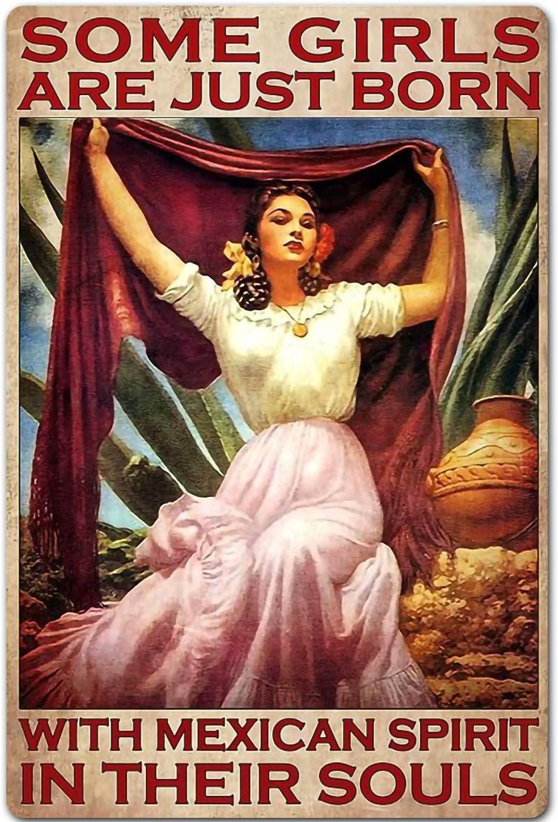 Metal Tin Sign,with Mexican Spirit in Their Souls Retro Poster Garage Kitchen Wall Plaque Home Decor Cafe Bar Pub Beer Club Poster Painting 8x12 inch
