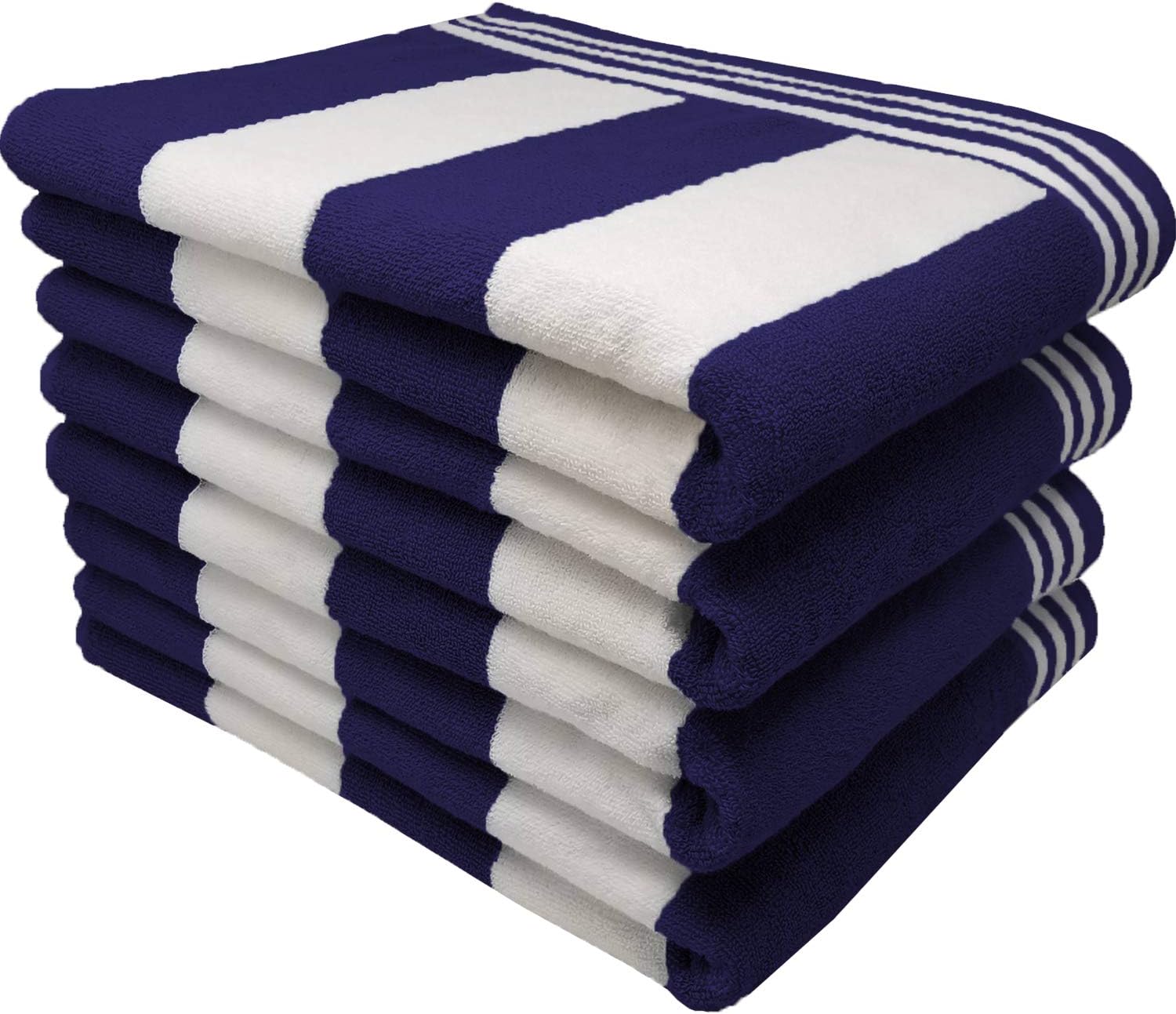 100 Percent Ringspun Combed Cotton Beach/Pool Towel Set. Royal Navy/White 4 Piece Cabana Stripe (X-Large 30x65 450 GSM)