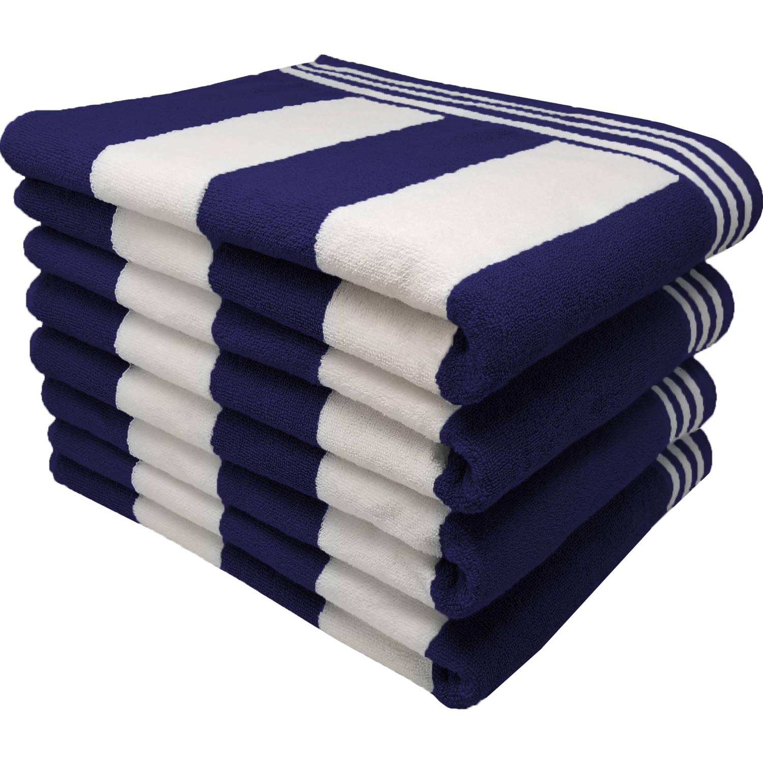 Photo 1 of 100 Percent Ringspun Combed Cotton Beach/Pool Towel Set. Royal Navy/White 4 Piece Cabana Stripe (X-Large 30x65 450 GSM)