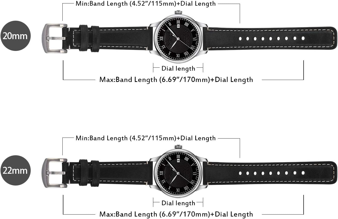 Fullmosa Leather Watch Strap 20mm Quick Release Leather Watch Band,Replacement Straps for Men/Women,Black+silver Hardware - Image 4