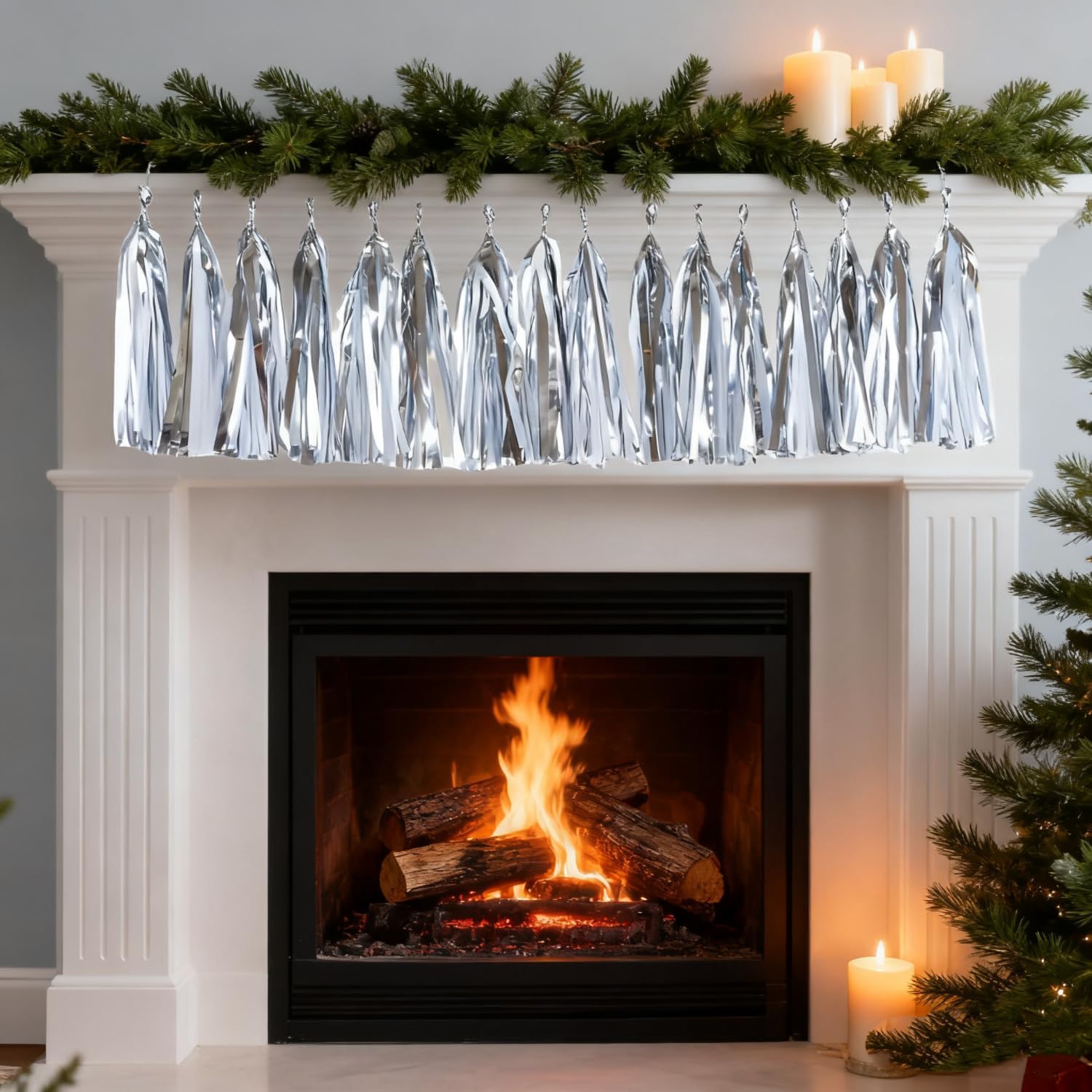 16 X White Silver Snow Tissue Paper Tassels for Party Wedding Gold Garland Bunting Pom Pom by Originals Group (Assembled Tassels)