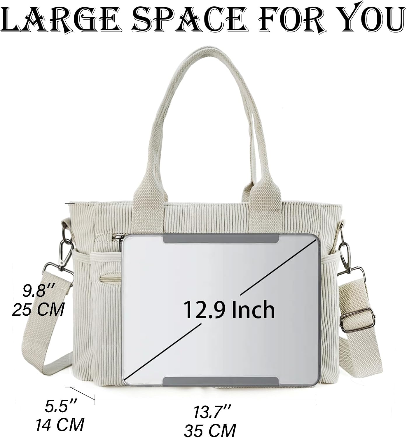 Womens Casual Corduroy Tote Bags with Multiple Pockets Hobo Crossbody Bag Travel Shoulder Bags Cute Purse Handbag - Image 6