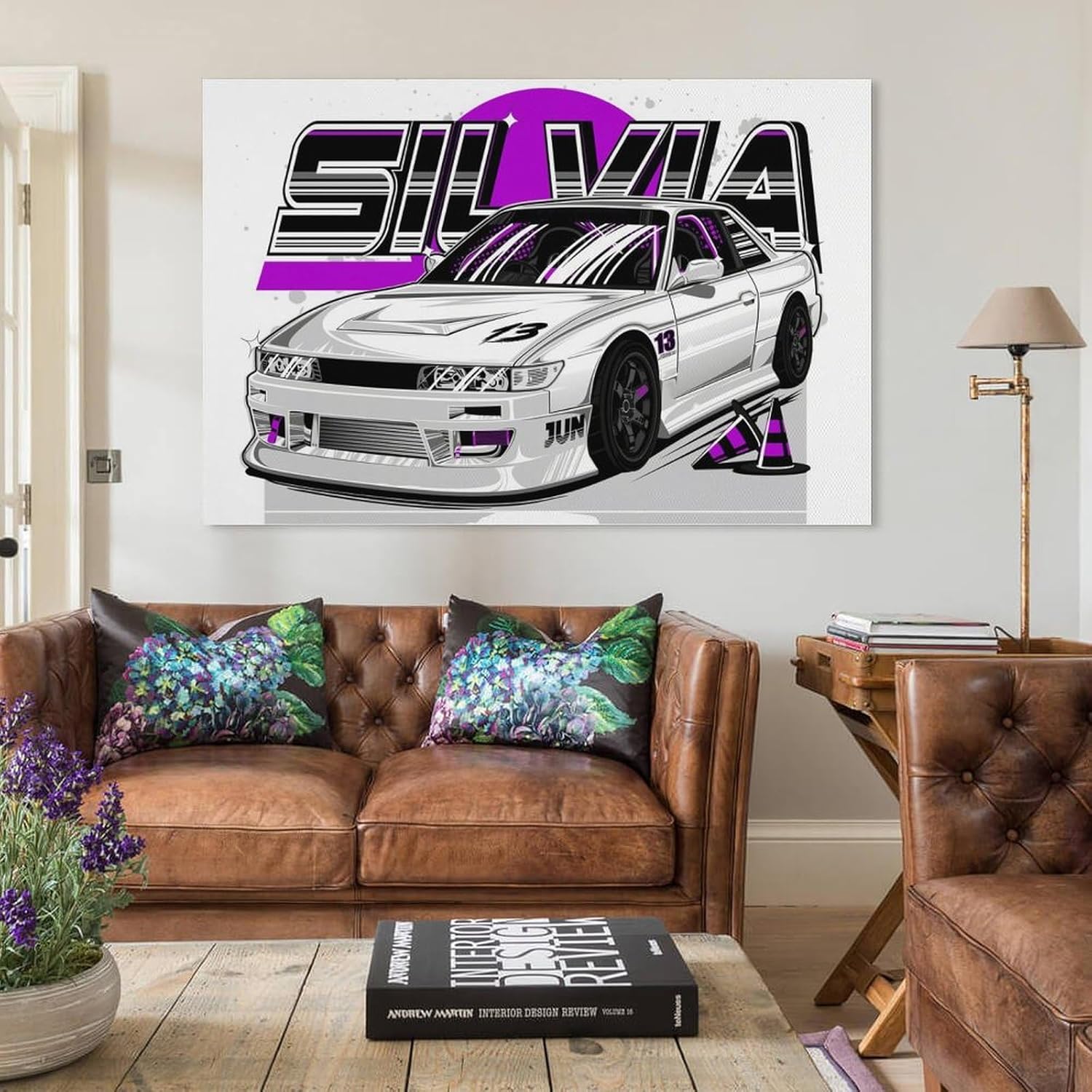 JDM Car S13 White Front Face Black Wheels Illustration Art Car Posters for Bedroom Car Wall Decor for Mens Room Decor Aesthetic Canvas Wall Art Prints Pictures Paintings Framed Unframed 12x18inch(30x4 - Image 3