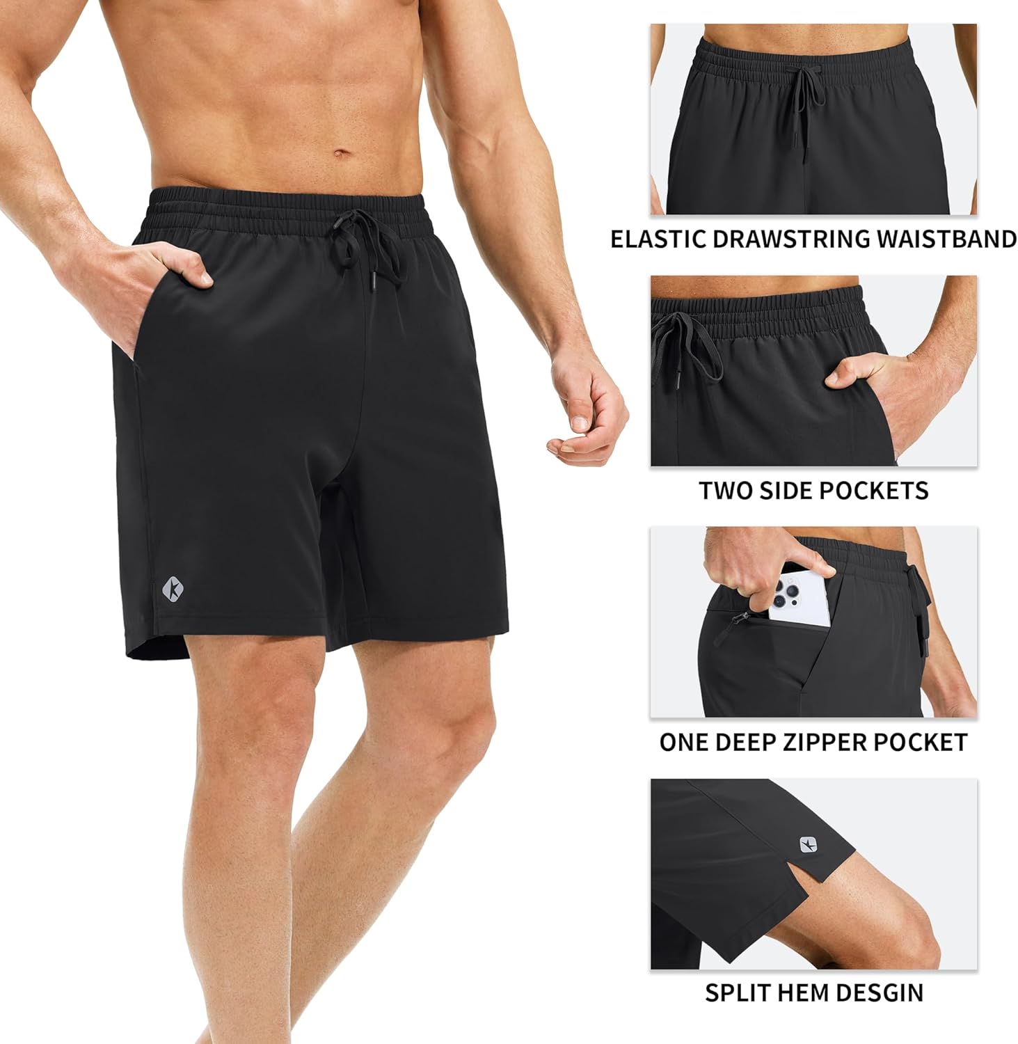 Ksmien Men's Running Shorts 7 Inch with Zipper Pockets Quick Dry Lightweight Athletic Shorts for Workout Gym Basketball - Image 4