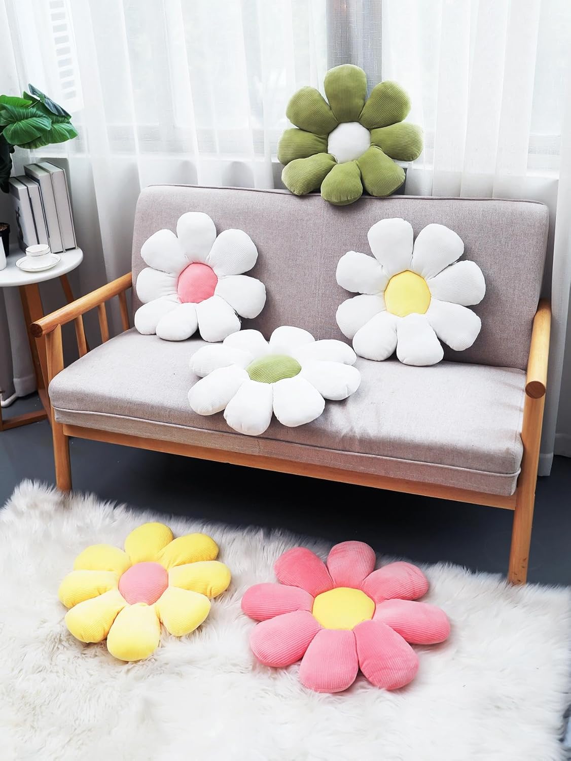 review QWINEE Soft Dog Cat Bed Mat Flower Pillow Flower Shaped Throw Pillow Butt Cushion Room Bedroom Sofa Chair Decor Cosy Sleeping Bed Pillow for Small Medium Dog Puppy Kitten (White A Eight Petal 19