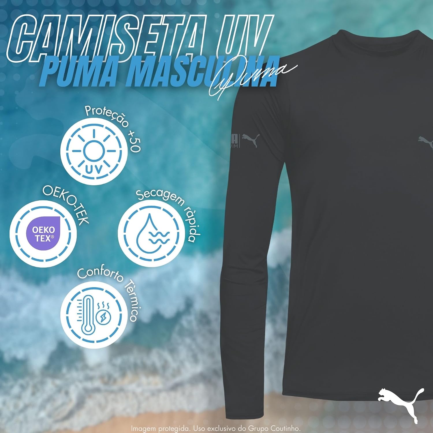 Camiseta Térmica Puma Manga Longa Segunda Pele Masculina Academia Proteção UV 50+ Fio LYCRA® Camiseta Térmica Puma Manga Longa Segunda Pele Masculina Academia Proteção UV 50+ Fio LYCRA®