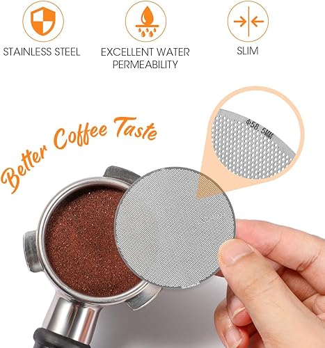 Miniatura 3 de Aieve Pantalla de disco de espresso ultrafina de 0.008 in, filtro reutilizable para cesta de filtro de portafiltros de expreso, paquete de 2