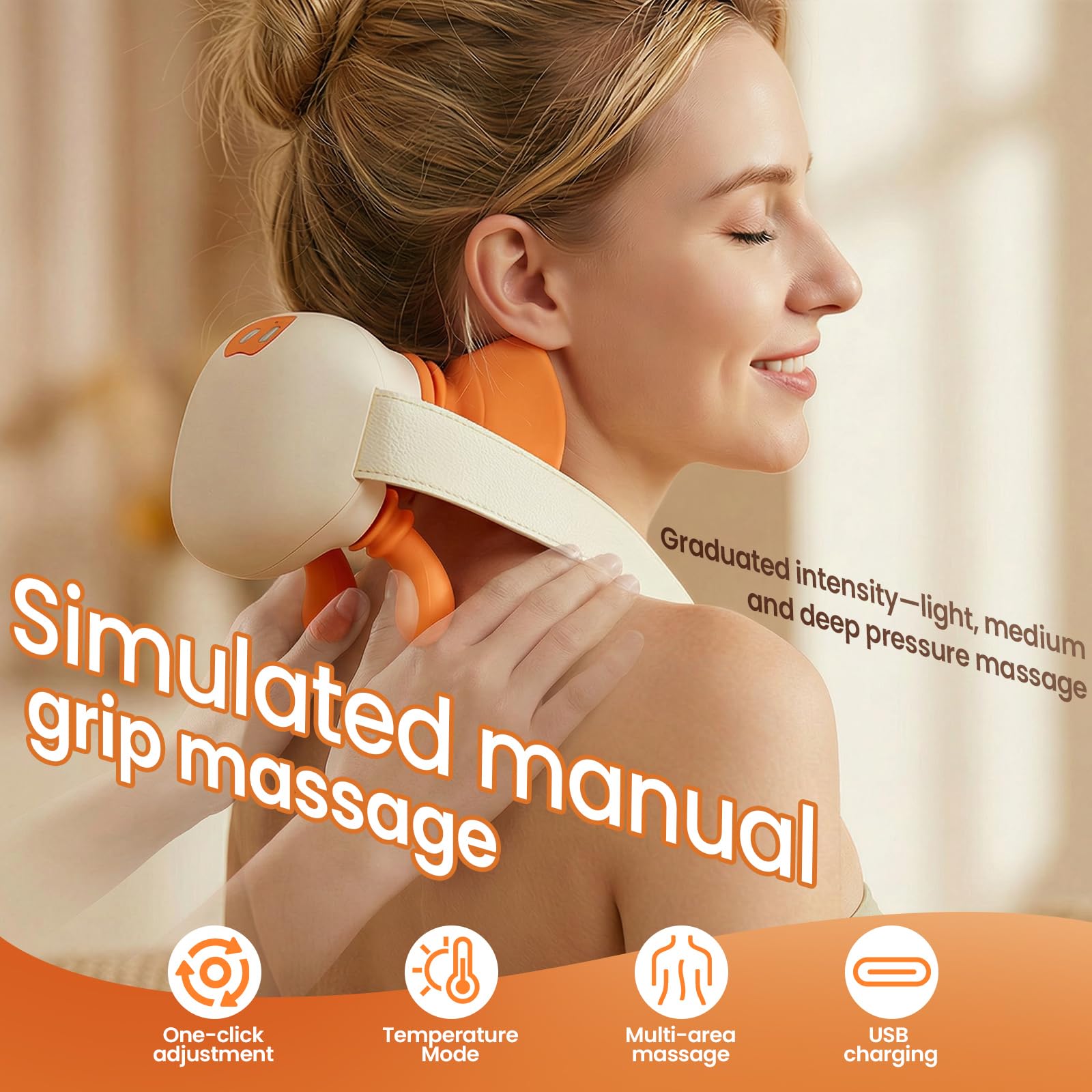 4D Nackenmassagegerät mit Wärme – Massagegerät für Nacken, Rücken und Schultern – Tragbares Massagegerät ideal für Reisen, Entspannung und Stressabbau
