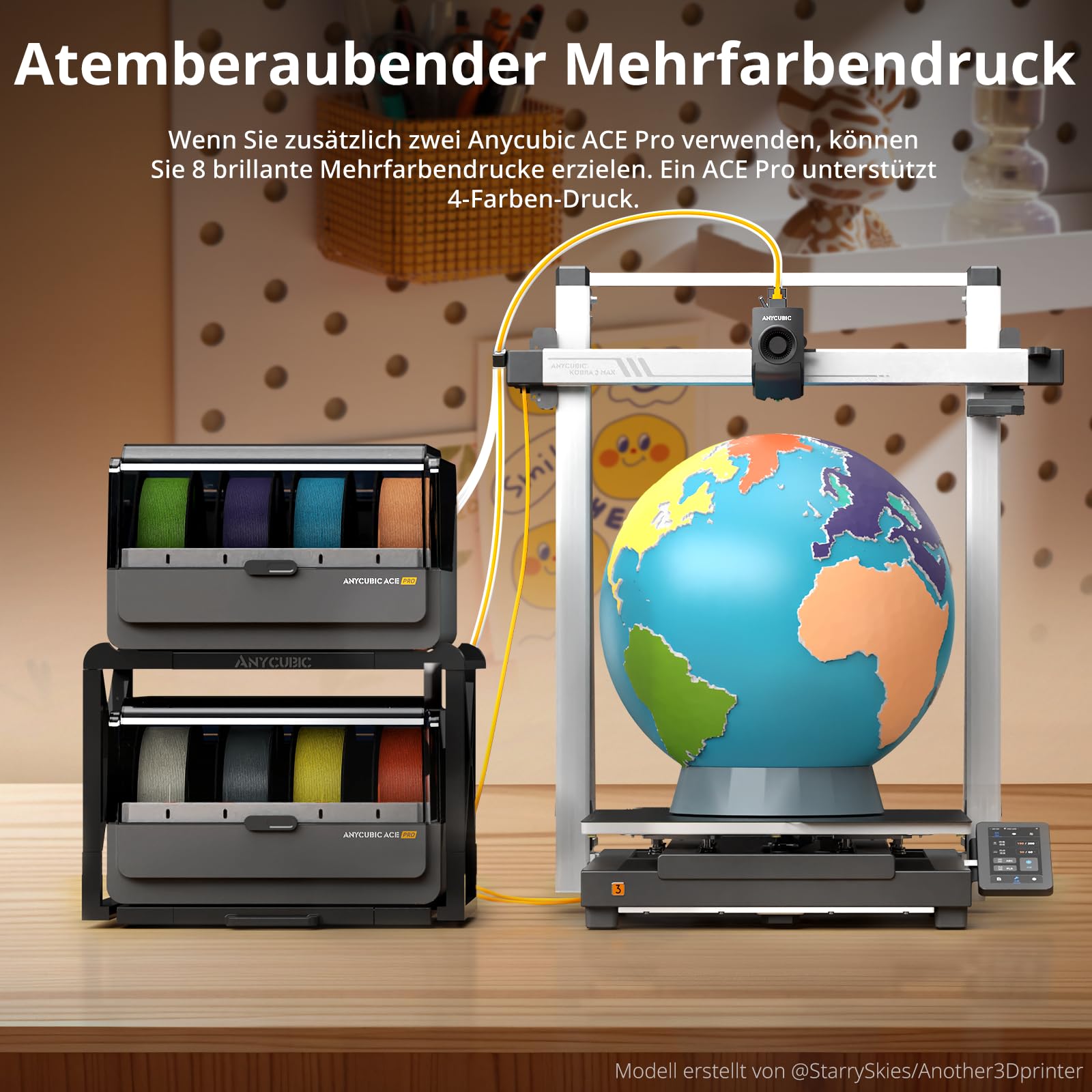 Anycubic Kobra 3 Max 3D-Drucker mit 0,4mm Düse, 420x420x500 mm 600 mm/s Schnelles Drucken, Vollautomatische Kalibrierung, AI Intelligentes Drucken, Optionaler Mehrfarbendruck