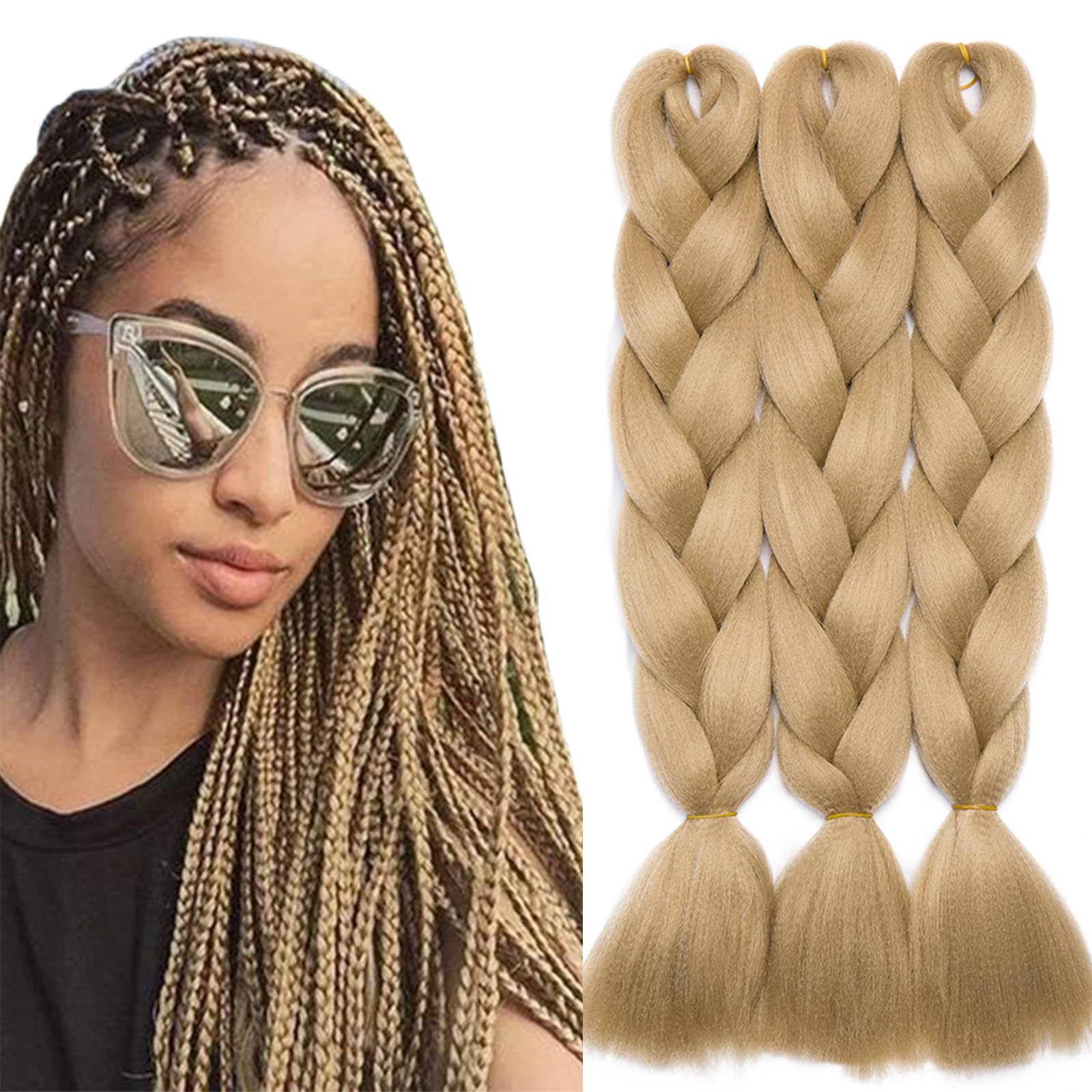 TESS 60cm Extensiones Para Trenzas Africanas Rubio claro 1 pcs 100g Pelo Para Trenzas Africanas Sintético Braiding Jumbo Braid