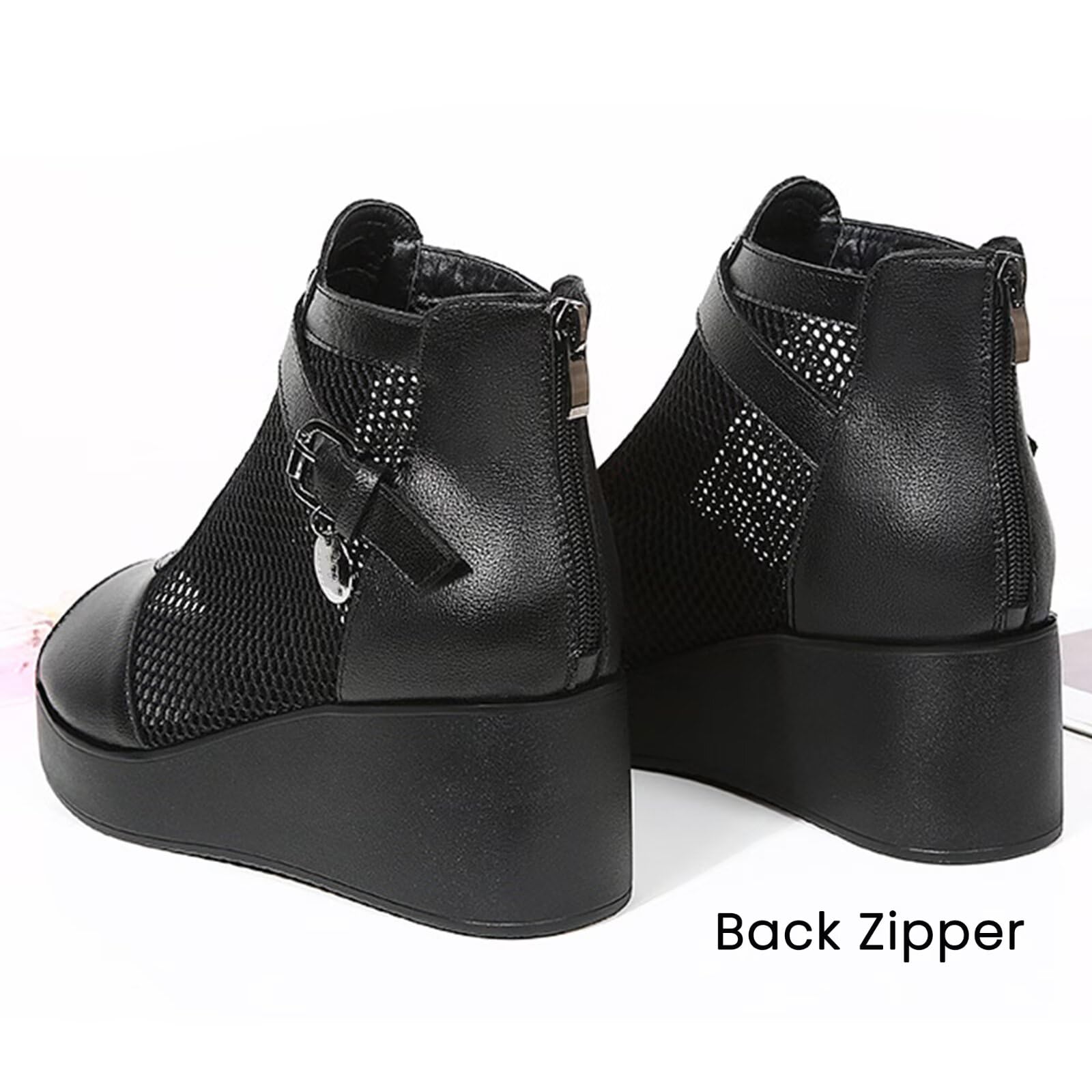 HNVAVQ Sandali con zeppa da donna, stivaletti alla caviglia con plateau e punta aperta, tacco medio da 6 cm,Sandali estive traspiranti con zip, scarpe casual e comode per camminare