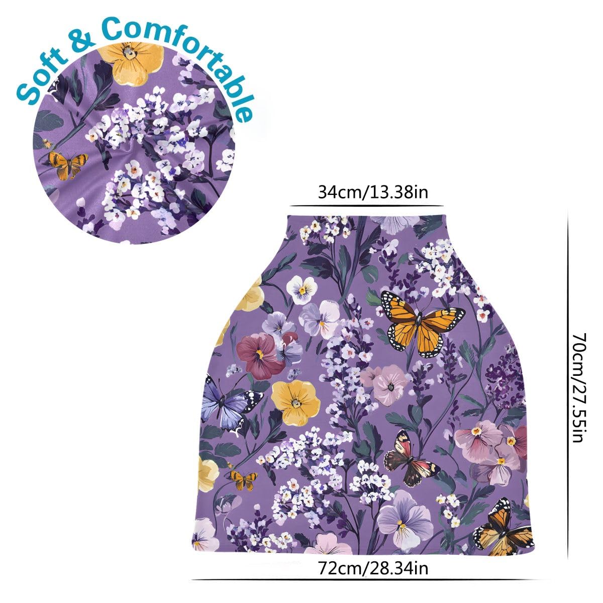 Baby Car Seat Canopy Covers Nursing Cover Stretchy Boys Girls Purple Flowers Carrier Cover Breastfeeding Cover Breathable