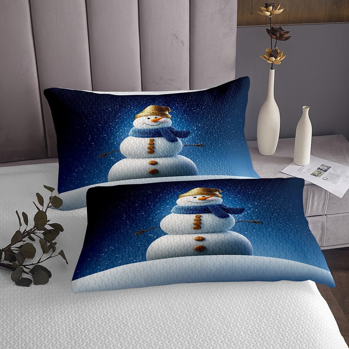 Homewish Uroczy bałwan zestaw kołdry podwójna narzuta na łóżko 'Merry Christmas' czapka Świętego Mikołaja bałwan narzuta zestaw dla dzieci dorosłych, dla dzieci chłopców dziewcząt, szczęśliwego Nowego