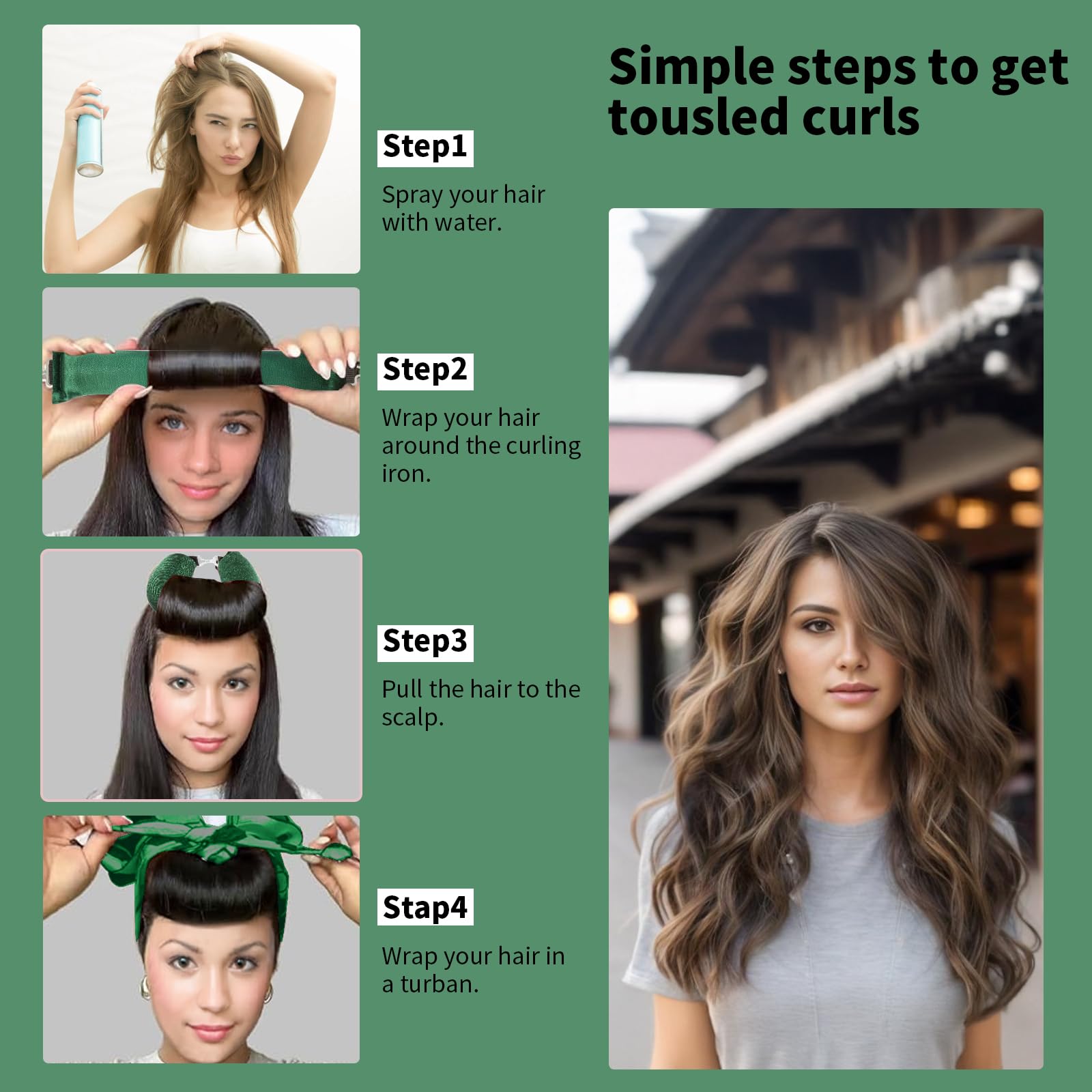 Keptwell Velvet Overnight Curls Satin No Heat Hair Rollers for Short Long Hair to Sleep in Hair Care Styling Tools Rods Foam Spong(Green, Large)