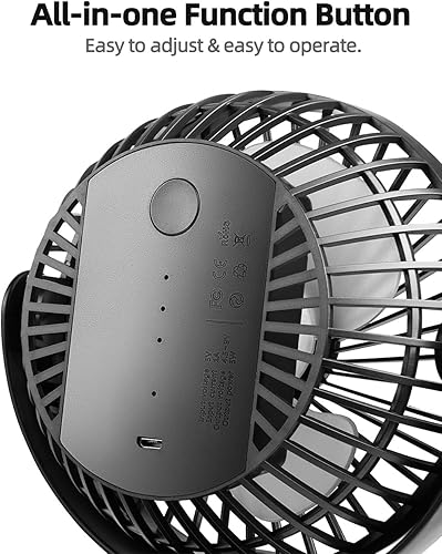 Vista 5 de Viniper Ventilador recargable con clip de 6 pulgadas, ventilador de escritorio de batería de 5000 mAh: rotación de 360° y ventilador portátil