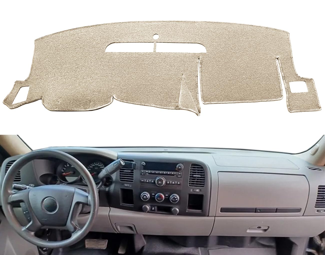 Dash Cover Custom Fit for Chevy Chevrolet Silverado 1500 LT/WT 2007-2013 2500 HD / 3500 HD 2007-2013, GMC Sierra 2007-2013 .Dashboard Cover Pad Carpet (08-13, Beige) Y74