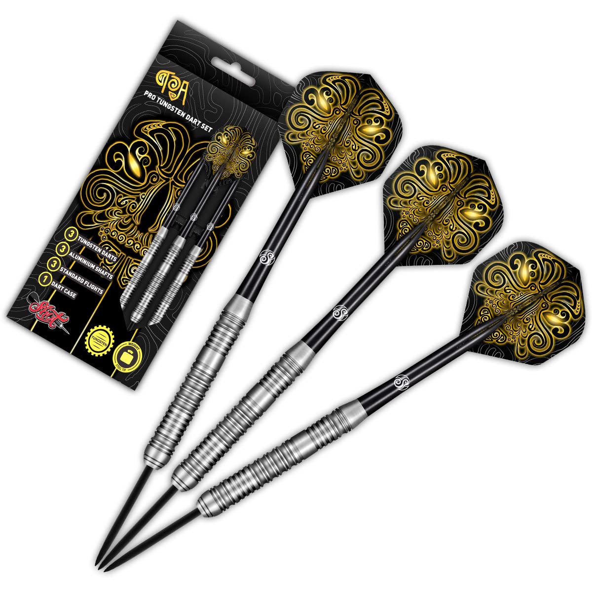 Shot Darts Steel Tip, TOA (23g / 24g) 70% Tungsten Barrels Pro Throwing Darts for Maximum Aerodynamics Handcrafted Professional Dart Set and Flights Made in New Zealand Metal Tip Bar Darts for Adults