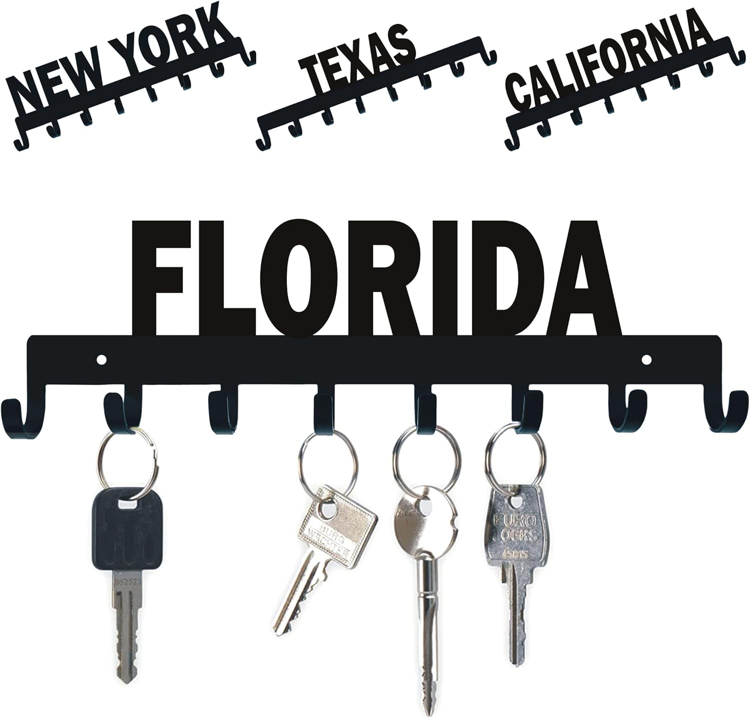 BIZYAC Key Holder for Wall Black Metal 8 Hooks Wall Mounted