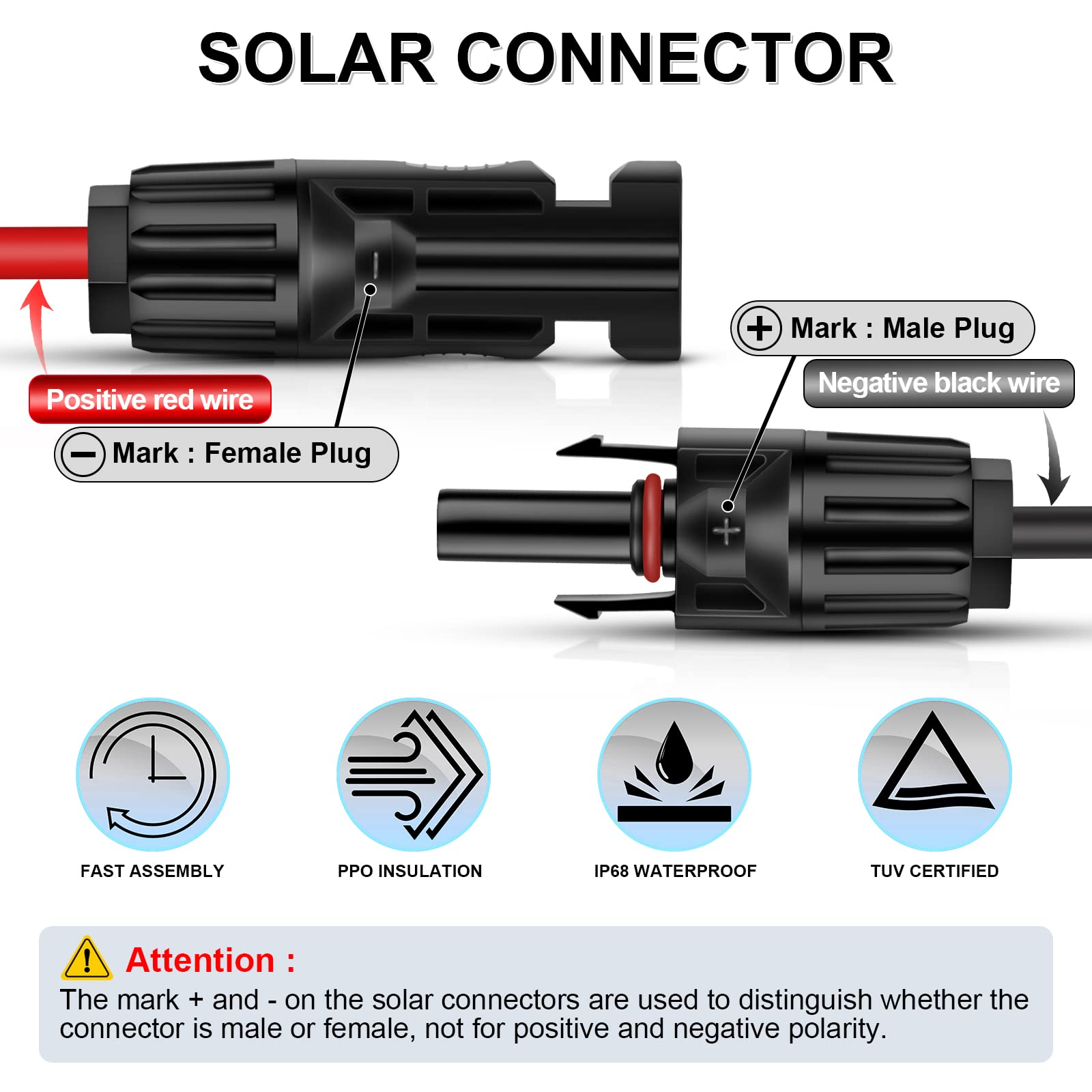 iGreely Cavo di prolunga per pannelli solari, 100 piedi (6 mm²), cavo di prolunga solare con connettore femmina e maschio, adattatore per cablaggio pannello solare (100 m rosso + 100 m nero)