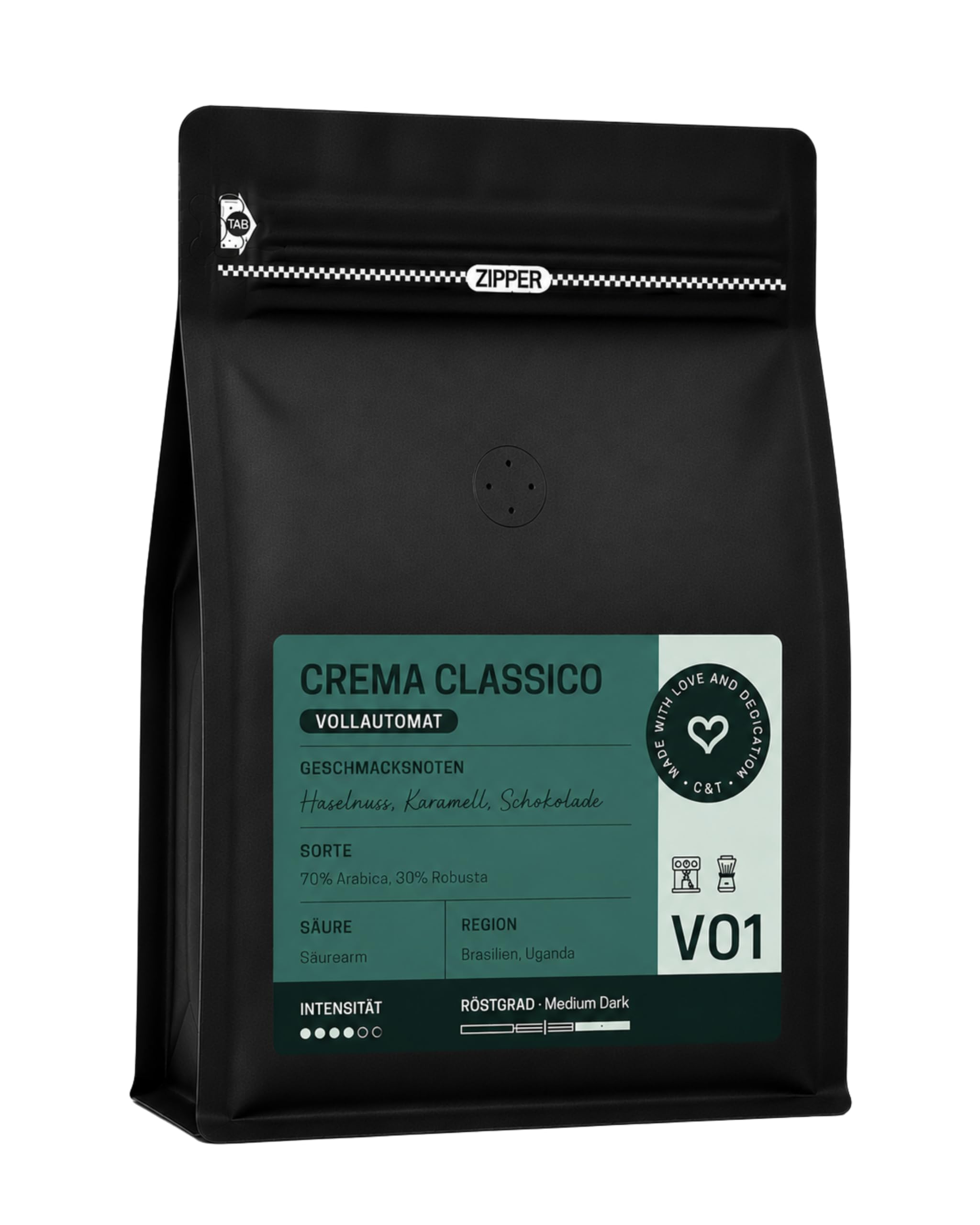 C&T Crema Classico Kaffeebohnen (3x1000g) | Ideal für den Vollautomaten & Siebträger | Säurearmer Crema Kaffee | 4/6 Intensität | Haselnuss, Karamell & Schokolade | Gemahlen