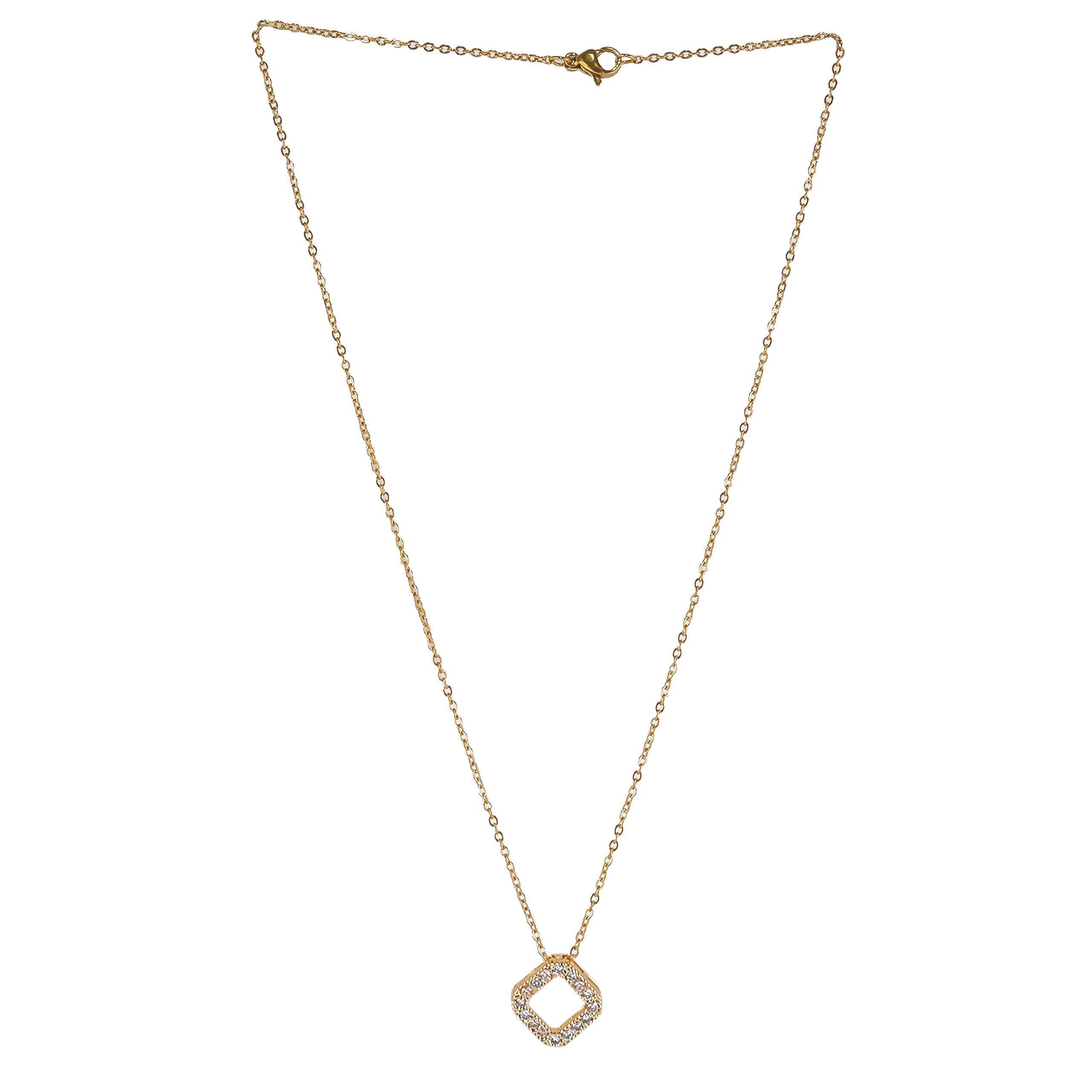 Brado Jewellery Gold Plated American Diamond Square Necklace Golden Chain Pendant for Women and Girls (B08MCGB3PN) Amazon Price History, Amazon Price Tracker