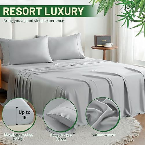Miniatura 5 de Bedlifes Full Size Sheet Set Cooling Sheets Rayon Derived from Bamboo-400TC Breathable Luxury Bed Sheets,Sateen Silky Bedding Sheets-16 Deep Pocket