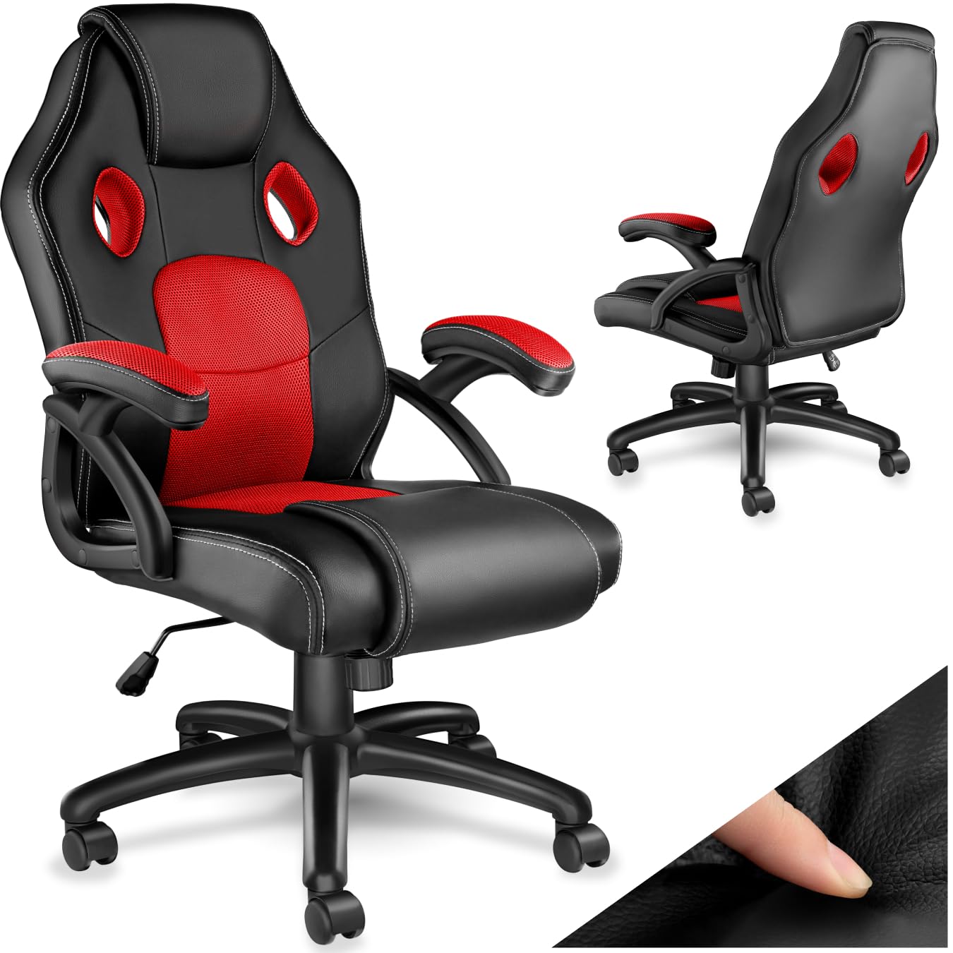 tectake® Racing bureaustoel - Gamingstoel met schommelfunctie - Ergonomische directiestoel - In hoogte verstelbare draaibare stoel met wielen - PC-Stoel - Gamestoel - Zwart/Blauw