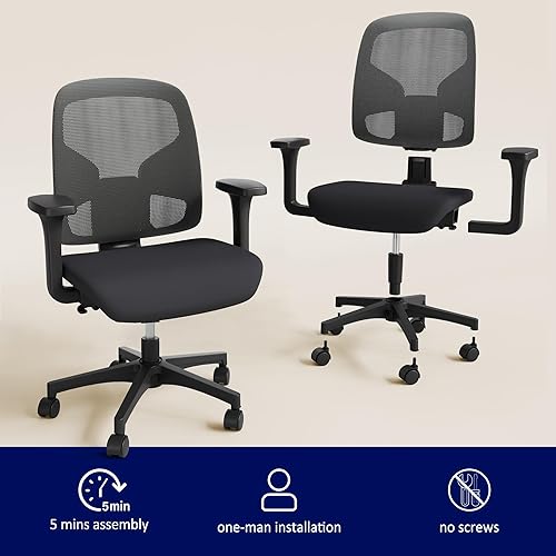 Miniatura 4 de GABRYLLY Silla de escritorio de oficina, silla ergonómica de malla con respaldo medio, silla de trabajo para computadora con reposabrazos anchos y