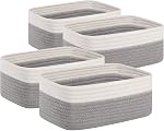 OIAHOMY 4 Pack Storage Baskets for Organizing, Small Baskets for Shelves, Cute Decorative Storage Bins, Organizer Baskets for Gifts Empty, Woven Baskets for Storage, 11.8''Lx7.8''Wx4.7''H, Brown/White