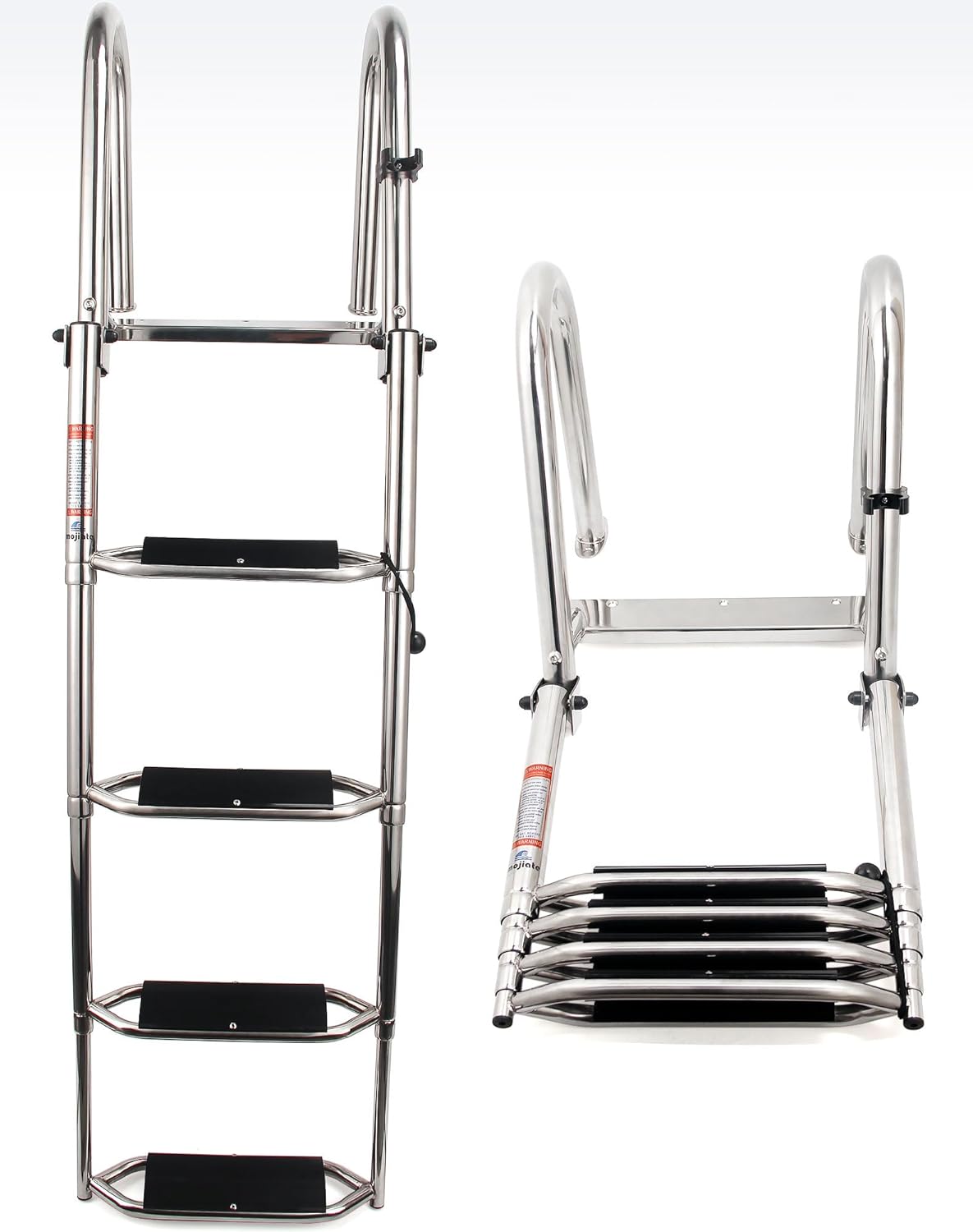 4-Step Heavy-Duty Stainless Steel Pontoon Boat Ladder with Extra Wide Steps & Handrails | Telescoping Folding Rear Entry Ladder, 600lbs Capacity, Marine-Grade 316 Stainless Steel