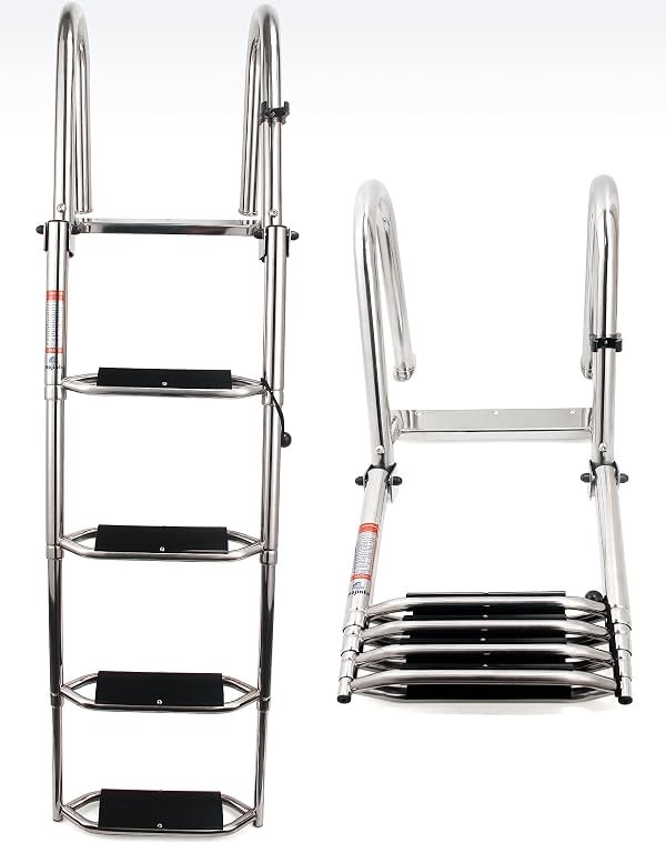 Mojiate 4-Step Heavy-Duty Stainless Steel Pontoon Boat Ladder with Extra Wide Steps & Handrails | Telescoping Folding Rear Entry Ladder, 600lbs Capacity, Marine-Grade 316 Stainless Steel by Mojiate - Image 8