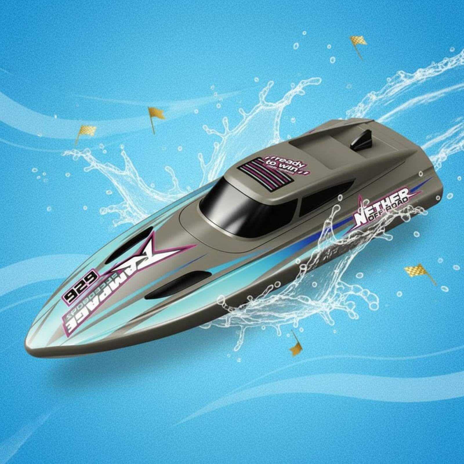 Barco RC de Velocidad Lancha Teledirigida Deportiva Juguete Acuático Control Remoto Función Advertencia Luces LED Adecuado para Entretenimiento Infantil Actividades Acuáticas, Marrón