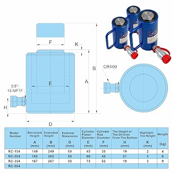 AMZCNC 10 Ton Single Acting Hydraulic Cylinder Ram, 4 Inch Stroke