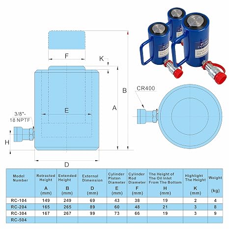 AMZCNC 10 Ton Single Acting Hydraulic Cylinder Ram, 4 Inch Stroke
