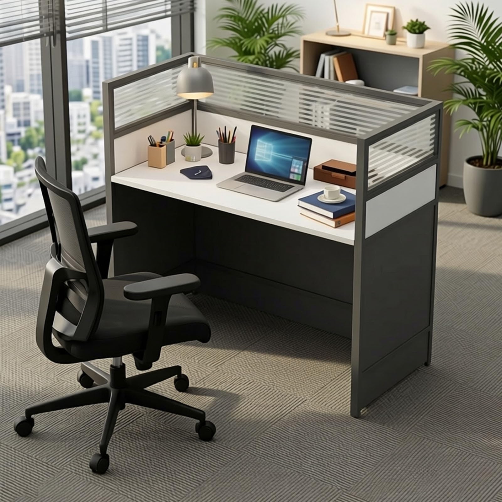cendbirut Office Cubicle Desk Workstation, Staff Workstation with Mute Privacy Partitions and Cable Management, Cubicle Desk for Multi Person, Home Office, Call Center, Startup