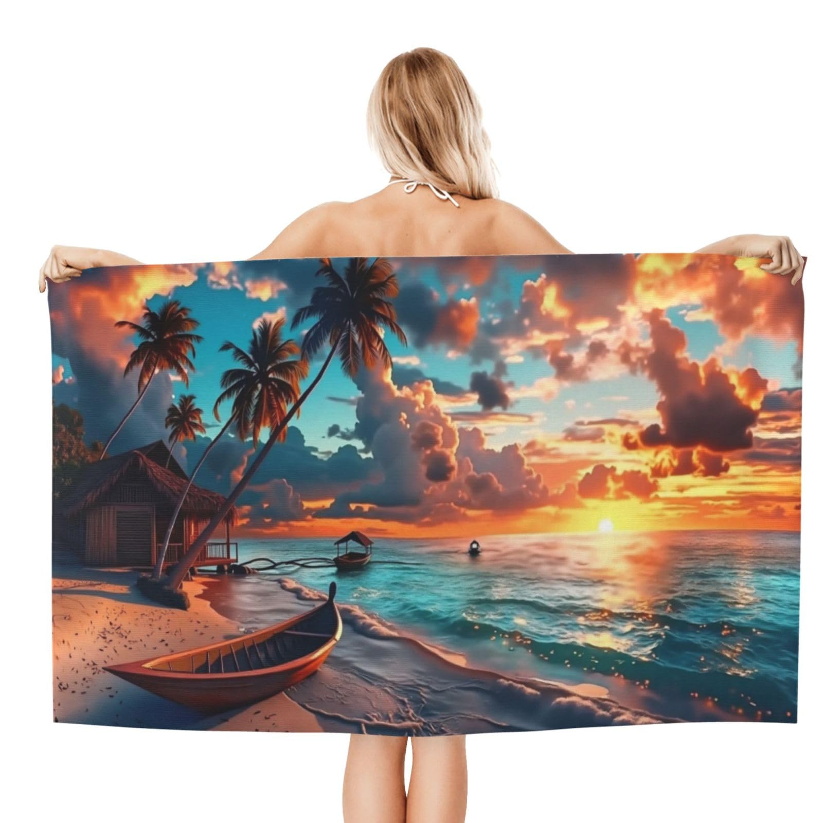 Anceky Beach Towel for Women, Tropical Sunset Beach Scene Sand-Free Microfiber Ultra Soft Lightweight Bath Towels for Outdoor Bathroom Swimming 32"X52"
